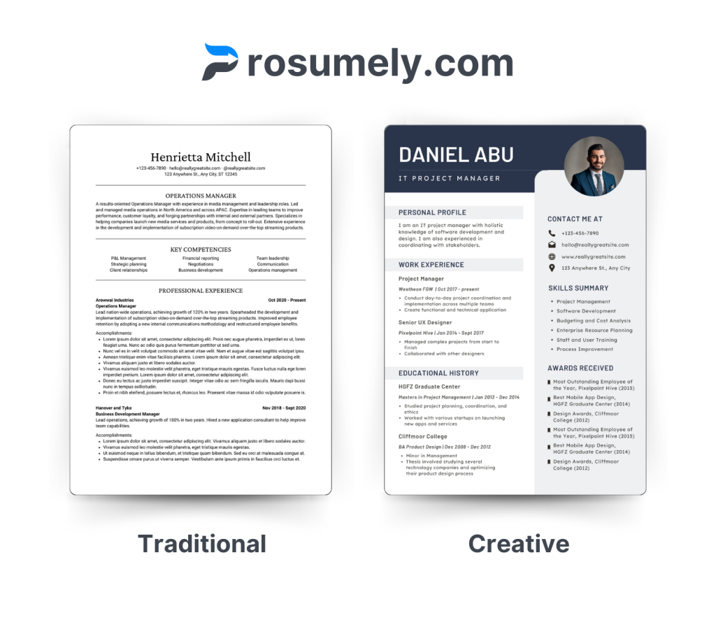 traditional simple resume template vs creative template