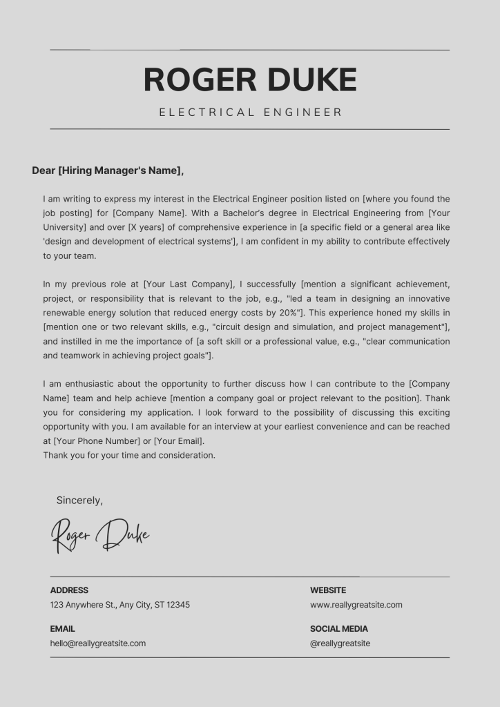 cover letter electrical engineer